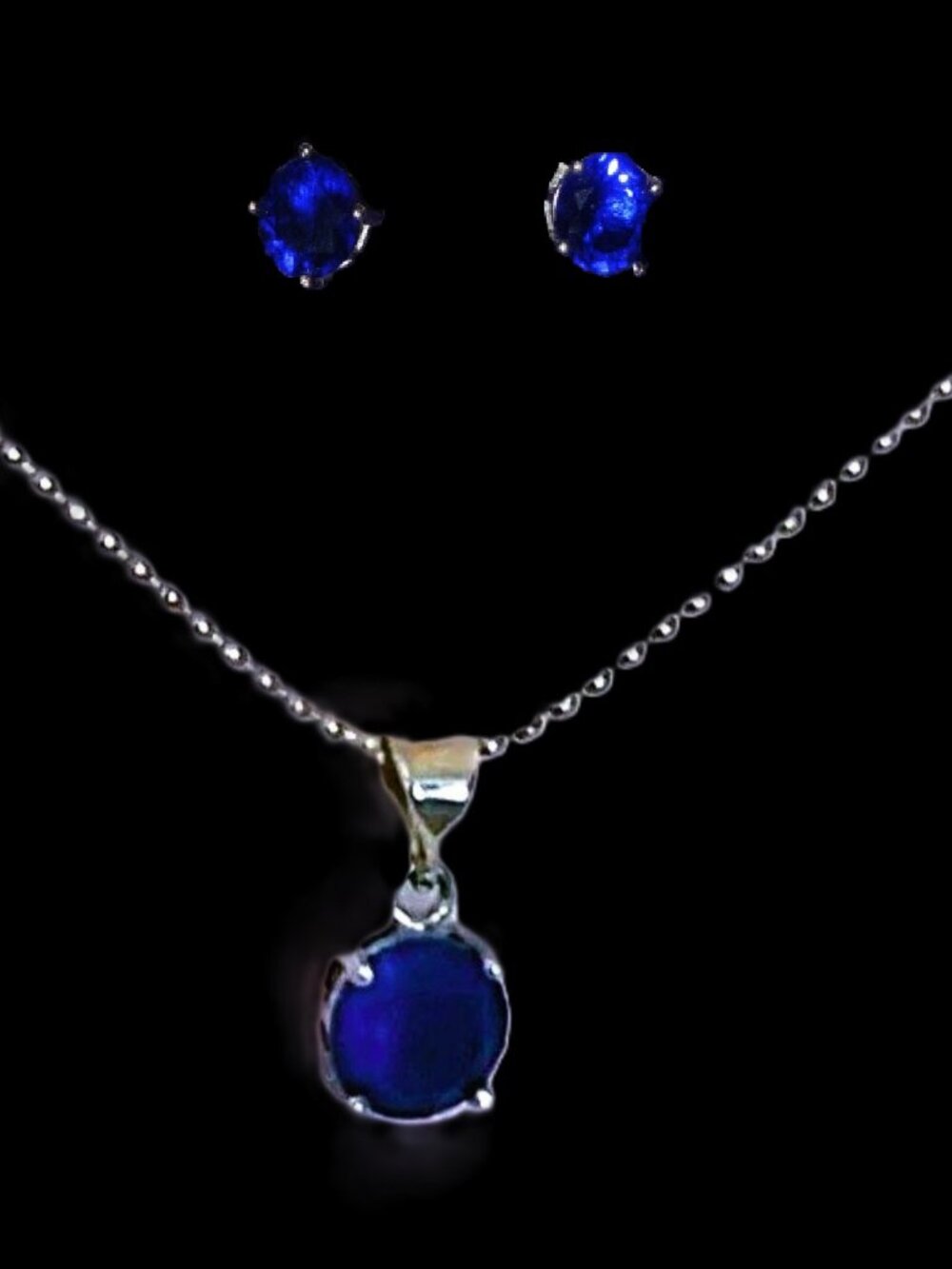 Sterling Silver Sapphire Necklace & Earrings